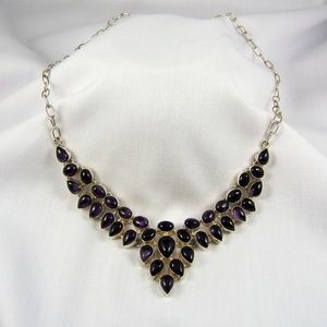 37ct. Genuine Amethyst Cabochon Necklace .925